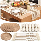 Boho Table Runner and Placemats Set, 6 Sets, Khaki A, 12x72 by Gandeer