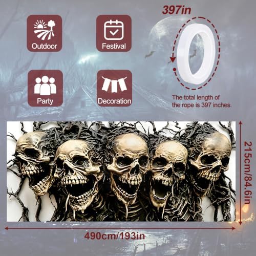 7 * 16FT Spooky Halloween Garage Door Cover Decorations Halloween Scary Skeleton Garage Door Banner for Outdoor Indoor Halloween Decorations Party Photography Backdrop - Image 4