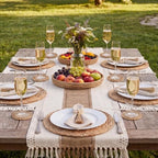 6 Set Boho Table Placemats, Natural Cotton Burlap Woven Mats with Tassels & Bead Napkin Rings, Farmhouse Macrame Table Decor for Autumn Dining, Wedding & Home Use - Image 2