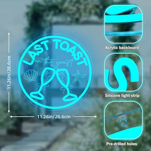 FuugZze Last Toast on The Coast Neon Signs for Wall Decor Coastal Neon Lights for Bedroom Last Toast on The Coast Led Signs for Bedroom Wall Dimmable Light Up Sign for Bachelorette Party Decorations - Image 3