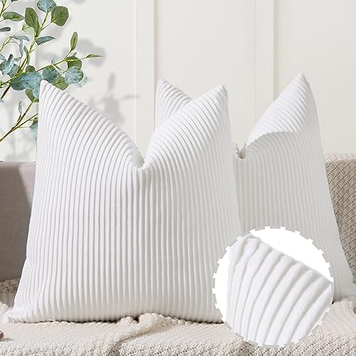 YCOLL White Pillow Covers 26x26 Set of 2 Velvet Striped Pattern - Soft Throw Pillows for Home Decor, Luxury Decorative Pillow Covers for Couch, Bed,Living Room by PillowCoversExpert