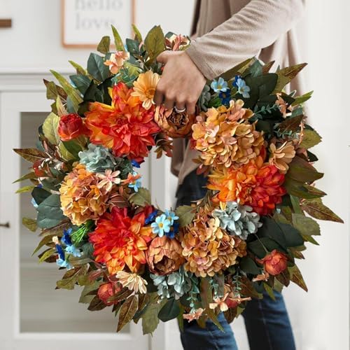 WANNA-CUL 24 Inch Fall Hydrangea Peony Wreath Front Door Wreath - Image 7