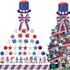 43 Pcs 4th of July Patriotic Tree Decorations Independence Day Christmas Tree Ornaments Ribbon Bow Topper Red White and Blue Hanging Ornaments for National Memorial Day Party by JaaMiin