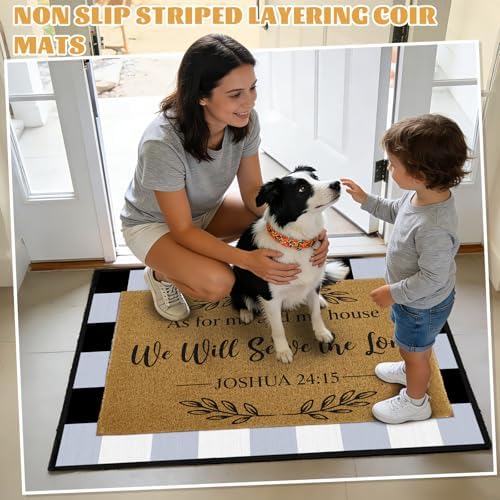 2 Pcs Christian Door Mats, As for Me and My House We Will Serve the Lord Non Slip Coir Mat with Buffalo Plaid Layered Rug, Bible Verse Layering Doormats for Indoor Outdoor Porch Entry Decor - Image 6