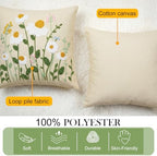 Tudomro 2 Pcs Daisy Throw Pillow Covers 20x20 Inch Spring Summer White Daisy Wildflowers 3D Embroidered Pillowcases with Zipper for Home Bedroom Cozy Sofa Couch Summer Boho Flowers Holiday Decor - Image 3