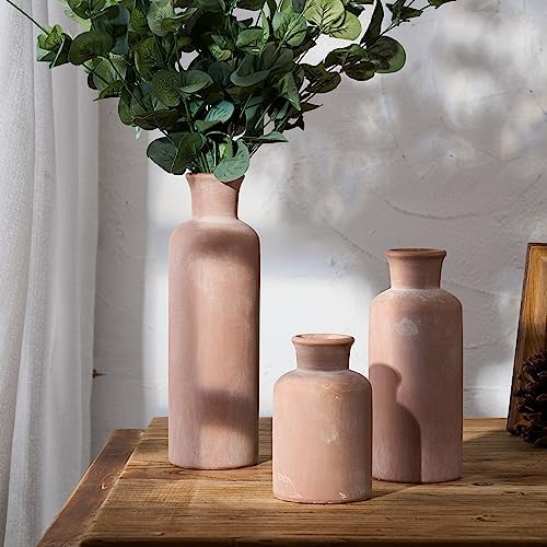LUKA Ceramic Rustic Farmhouse Vase Set of 3,Terracotta Vases for Home Decor - Image 4