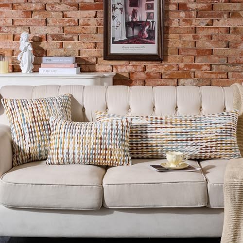 AmHoo Set of 2 Boho Chenille Pillow Cover Decorative Tufted Pillowcase for Couch Bed Sofa Bedroom Living Room Modern 12 x 20-Inch Brown - Image 2