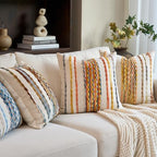 Aeckself Boho Pillow Covers 18x18 Inch Set of 2, Farmhouse Decorative Striped Square Chenille Tufted Accent Neutral Throw Pillow Covers for Living Room Couch Bed, Yellow Orange - Image 6
