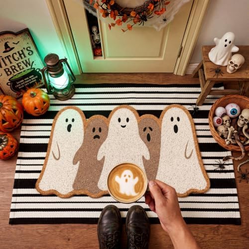 Moucuny 2 Pcs Halloween Ghost Coir Doormat Outdoor, Non-Slip Backing - Image 4