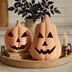 Halloween Decorations, Set of 2 Handmade Terracotta Jack O' Lanterns - Image 4