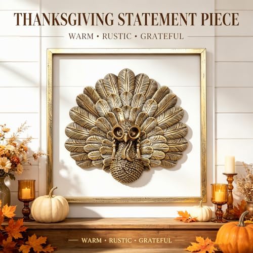 Animal Heads Wall Decor ( Includes Metal Frame) Christmas Indoor Decor Resin Animals Sculptures Head Wall Hanging Thanksgiving Decoration Gold vintage Wall Sculpture for Living Room Bedroom Office(Turkey) - Image 5