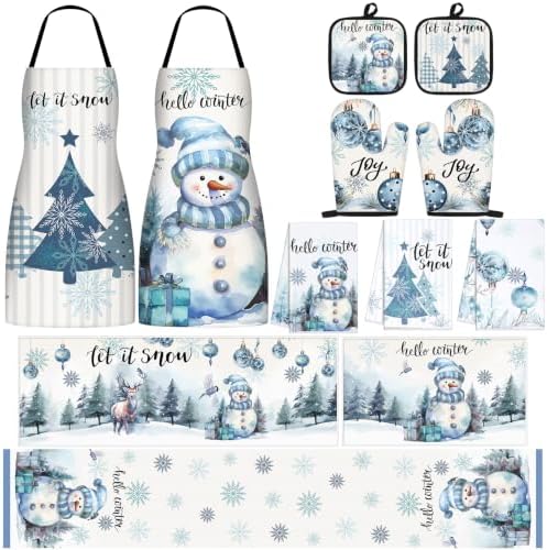 Bonuci 12 Pcs Christmas Kitchen Set Apron Table Runner Towel,Winter by Bonuci