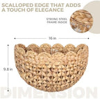 Handwoven Water Hyacinth Scalloped Hanging Basket, Wall Basket Hanging for Flowers Front Door Entryway, Living Room Scalloped Décor Wall Hanging Baskets 16" x 10" x 7", Boho Hanging Storage (Natural) - Image 2
