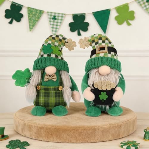 St Patricks Day Decorations - 2Pack St Patrick's Day Plush Gnomes Lucky Green Shamrock for Home - Leprechaun Doll, Irish Gifts Green St. Patricks Day Ornament Table Decor - Image 7
