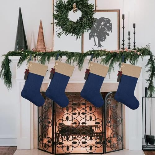 Burlap Christmas Stocking, Blue, 19.5 Inch, 12Pcs - Image 4