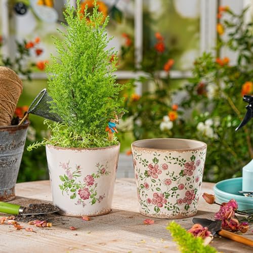 Sungmor 5.5 Inch Ice Crackle Glaze Ceramic Planter - 2 Pack Pink & Red - Image 2