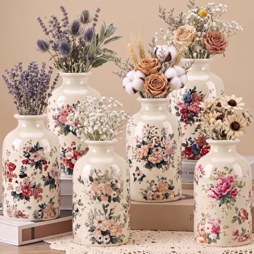 6 Pcs Ceramic Small Vintage Vase Rustic Farmhouse Vase Set by Unknown
