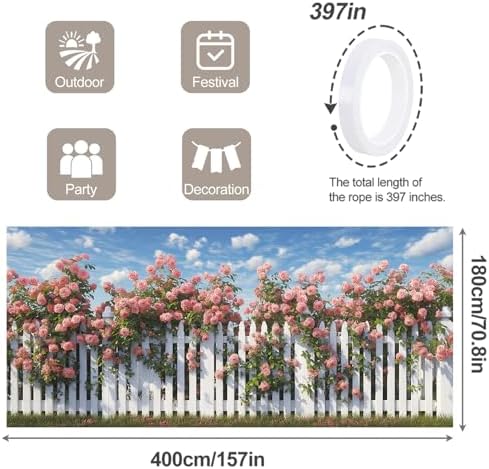 6 * 13FT Summer Rose Garage Door Cover Decorations Rose Garage Door Banner for Outdoor Indoor Summer Party Photography Backdrop - Image 2