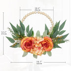 Spring Wreaths for Front Door 10" Artificial Floral Wood Bead Wreaths Eucalyptus Leaves Rose Hydrangea Wreaths for Front Door Boho Farmhouse Wall Decor 2 Pack - Orange - Image 2