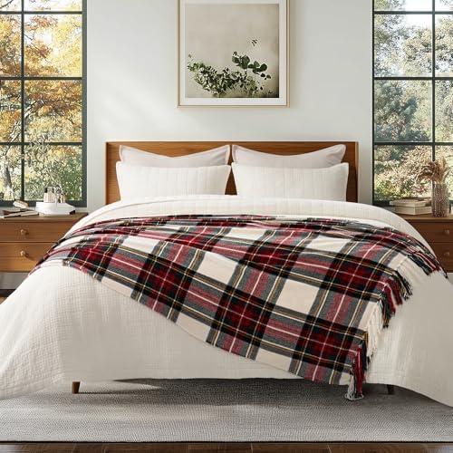 EverGrace Chenille Christmas Throw Blanket, 50"x60", White Stewart Plaid - Image 5