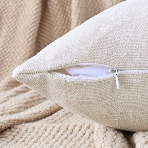 Set of 4 Soft Textured Decorative Throw Pillow Covers 20x20 Inch Cozy Farmhouse Cushion Cover Square Accent Pillow Cases for Bed Couch Sofa Living Room, Cream White - Image 3
