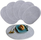 Braided Placemats Set of 6, Cotton Fabric Oval Table Mats Non Slip Washable 16 * 12 inch Oval Place Mats, 6 Pack Grey Cotton Rope Woven Placemats for Wedding Birthday Baby Shower Party Decoration by Unknown