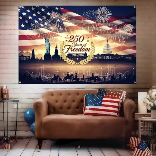 8x6ft American 250 Years of Freedom Banner Backdrop Patriotic American Flag Photography Background 4th of July Independence Day 250th Anniversary USA Party Decorations Supplies - Image 4