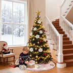 36 Inch Pink Faux Fur Christmas Tree Skirt Plush Xmas Tree Base Cover - Image 5