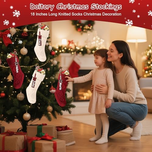 Christmas Stockings 18 Inches,Long Knitted Stocking with Name Tags - Image 2