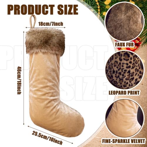 Blueweenly 4 Pcs Leopard & Solid Velvet Christmas Stockings, 18 Inch - Image 2