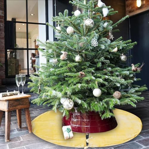 Sophia-Art Christmas Tree Skirt, Luxury Velvet Plush Skirt, Xmas Decoration Holiday Party Décor, Soft Velvet Home Décor Merry Christmas Party Christmas Tree Decorations (Custard Yellow,48 Inch) - Image 3