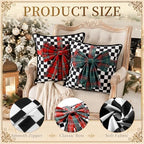 Frienda 4 Pcs Christmas Throw Pillows Cover 20"x20" Checkered Velvet Bow - Image 2