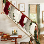 18" Unique Burgundy and Ivory White and Khaki Knit Christmas Stockings Style3,Pack 6 - Image 3