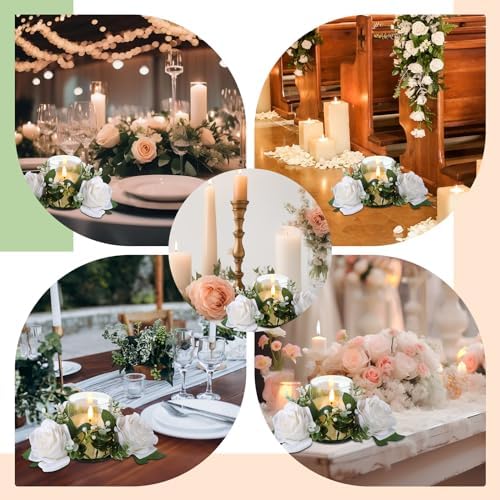 Yunlly 12 Pcs Rose Candle Rings with Candles Sets, White - Image 6