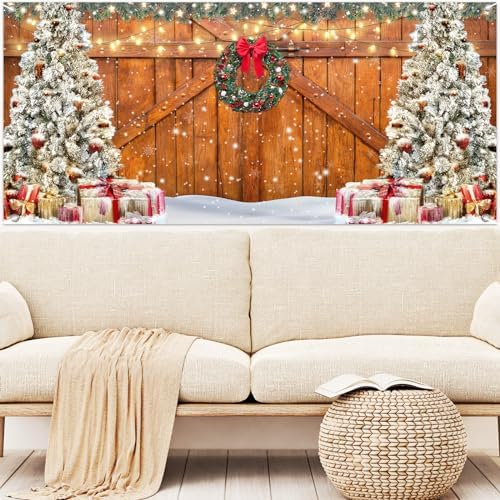 Whaline Rustic Christmas Garage Door Cover 7 x 16 Ft Wood Texture Board Door Cover Extra Large Yard Sign for Xmas Indoor Outdoor House Wall Party Decor - Image 7