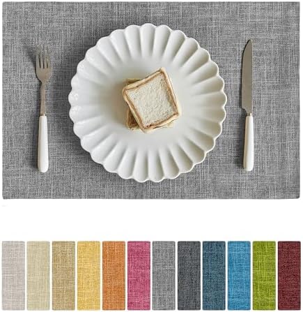 Softalker Faux Linen Cloth Placemats Set of 8-12 x 18 Inch, Light Grey by Softalker
