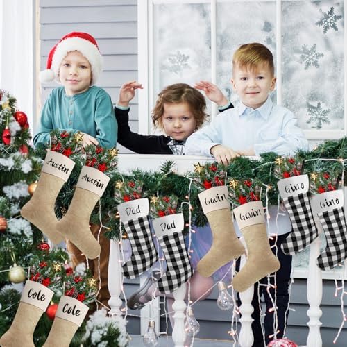 Tatuo 12 Pack Christmas Burlap Stockings Hanging,Light Brown, Black White - Image 7