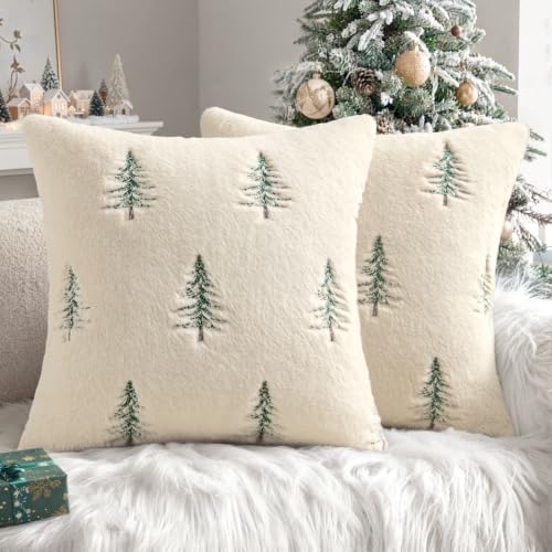 MIULEE Christmas Decorative Faux Fur Pillow Covers 20x20 Inch Beige Green by MIULEE