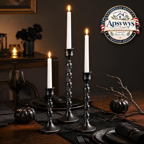 Skull Candle Holder, Gothic Taper Candlestick for Halloween, 6 Pack - Image 2