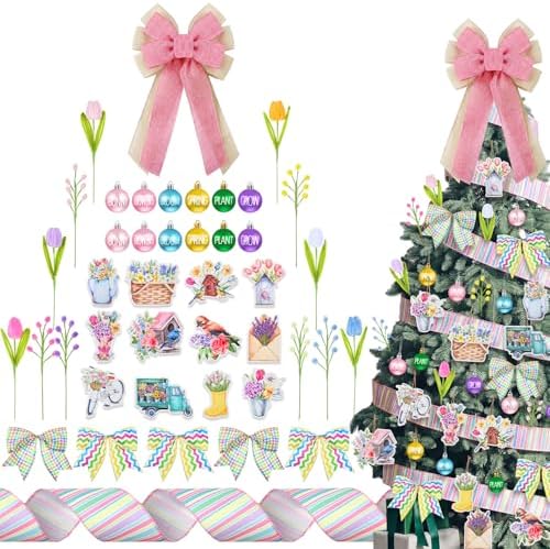 Halfchet 43 Pcs Spring Tree Decorations Spring Hanging Ball Ornaments for Small Tree Colorful Hanging Ornaments Decoration for Home Spring's Party Holiday Supplies by JaaMiin