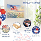 Patriotic Canvas Wall Art 4th of July American Flag in Daisy Field Oil Painting USA Flag Floral Picture Wall Decor Independence Day Home Decor for Living Room Bedroom 24x32in - Image 4