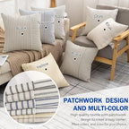 YCOLL Farmhouse Euro Sham Pillow Covers 26x26, Modern Throw Pillow Covers Set of 2, Navy and Beige Striped Patchwork Linen Decorative Pillows Cushion Covers for Bed Sofa Couch Living Room Home Decor - Image 4
