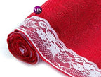 VDS Pack of 10, Burlap Table Runner with White Lace Edge, 100% Natural Jute Rustic Hessian Table Cloth Centerpiece for Wedding Birthday Party Banquet Table Decoration (Size 12X108 Inch)(Red) - Image 5