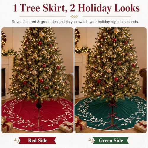 Fanfanwin Velvet Christmas Tree Skirt 48'' Double Sided Red Green Vintage - Image 4