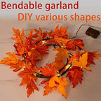 Fudios Lighted Maple Leaf Garland with Timer 24 Warm White LED 6FT for Fall Thanksgiving Decor, Artificial Garland with Lights Battery Operated Harvest Christmas Decoration Indoor Outdoor - Image 6