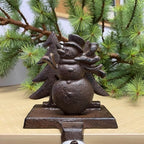 Chalily 3-D Snowman & Trees Christmas Stocking Holder Cast Iron Hooks for Christmas Socks Easily Rest on a Mantel, Fireplace, or Book Shelf Heavy Duty & Durable Holiday Season Decor by Chalily