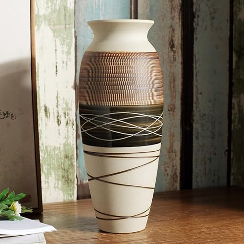 12.6" Tall Vintage Ceramic Rustic Farmhouse Vase (Half Skipcut Brown) by WelcomeToHUBUISHHome