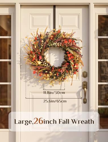 26" Fall Wreaths for Front Door: Berry Autumn Wreaths with Hanger - Image 4