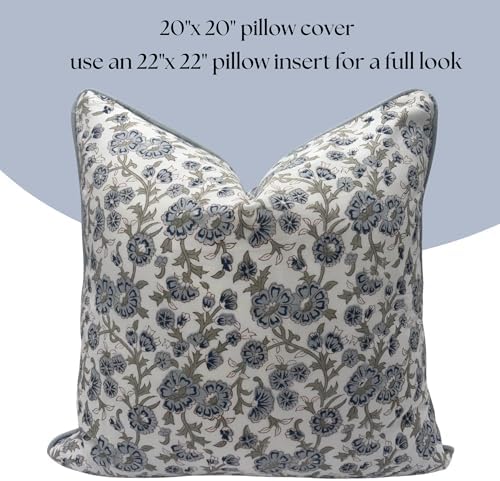 Floral Pillow Covers Blue Set of 2 Pillow Covers 20 x 20 inches Farmhouse Pillow Covers for Couch Bed Bedroom Living Throw Pillow Covers Boho Decorative Pillow Home Decor for Spring - Image 6