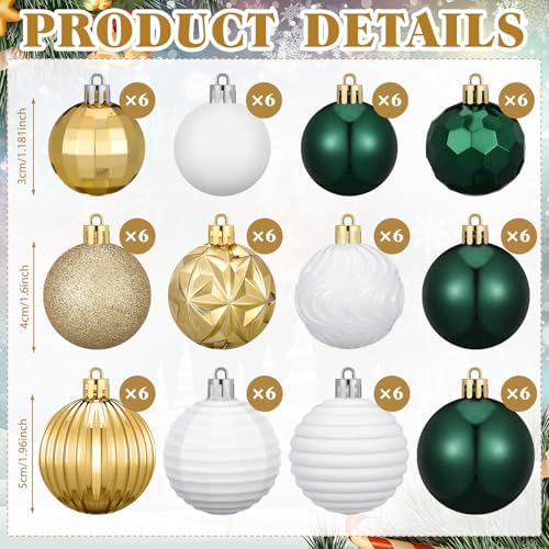 Lunmon 72 Pcs Christmas Ball Ornaments Emerald Green Gold White Xmas Bulbs - Image 3